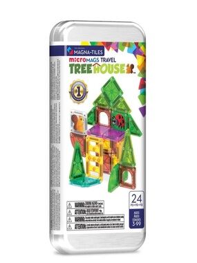 Magna-Tiles MicroMags Travel Treehouse Set, 24 pieces set in a Tin Storage